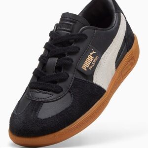 PUMA Kids Black and White Sneakers with Tan Sole